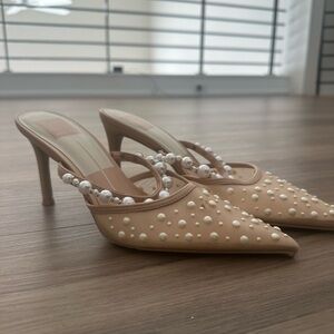 Dolce Vita Pearl-Embellished Tan Heels